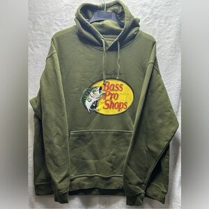 Bass Pro Shop Hoodie Mens Size Large Army Green Sweatshirt Size 2XL